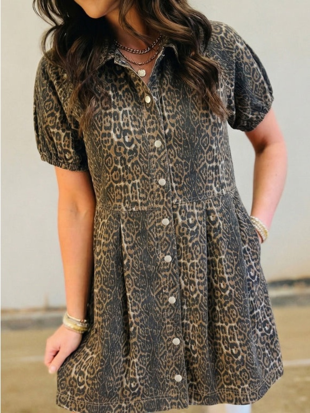 American Eagle Outfitters Leopard Button-Front Short Dress - Brown & Black